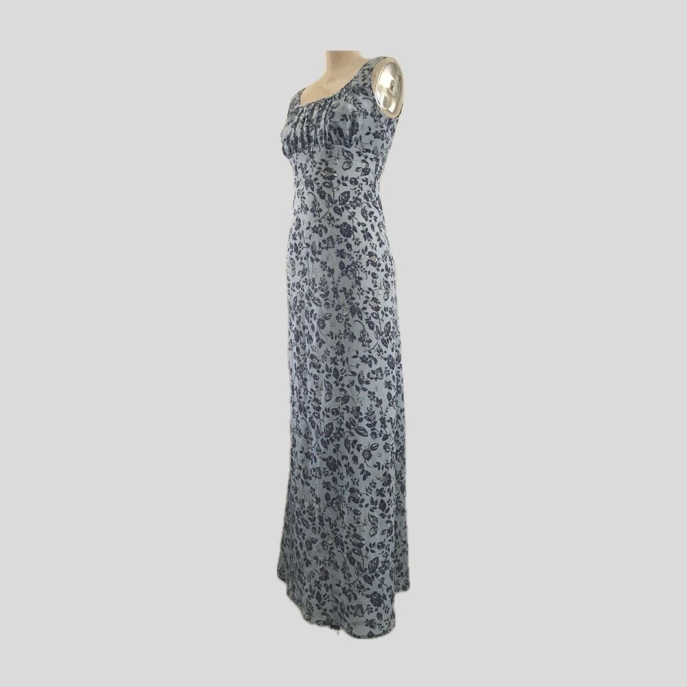 Vintage 90s Rampage Blue Floral Long Sleeveless Cottagecore Maxi Dress XS/S